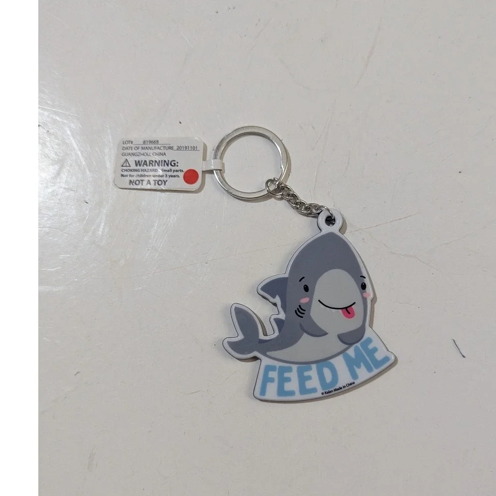 Kalan Feed Me Shark Keychain Gray Blue‎ Acrylic Ocean Animal Bag Tag New